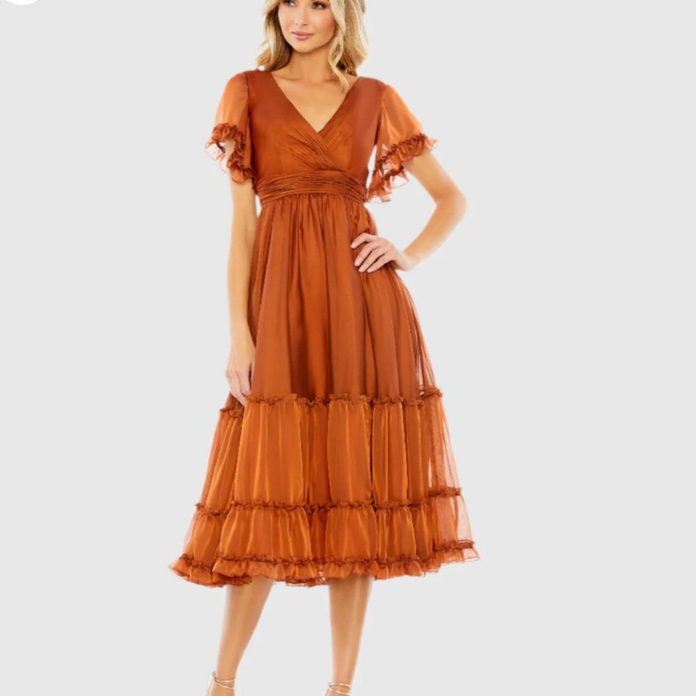 Elegant Rust Orange Midi Dress